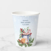 居心地の良い冬のホットココアスノーリーベビーシャワー 紙コップ (裏面)