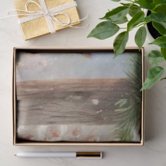 居心地の良い冬のマウス(鳥)ショウジョウコウカンチョウ冬の森のデコページ 薄葉紙 (ギフト)