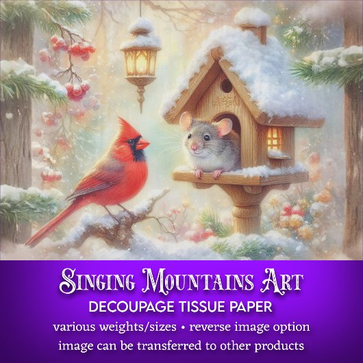 居心地の良い冬のマウス(鳥)ショウジョウコウカンチョウ冬の森のデコページ 薄葉紙