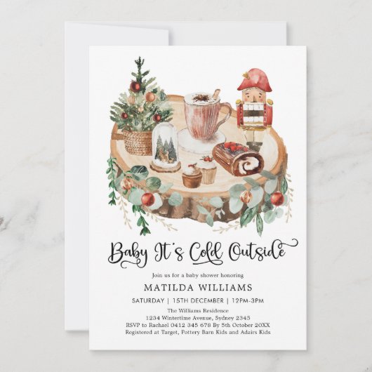 居心地の良い冬の休日その冷たい外ベビーシャワー 招待状 (正面)