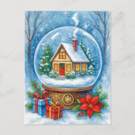 居心地の良い冬の小屋 クリスマス スノーグローブ ポストカード