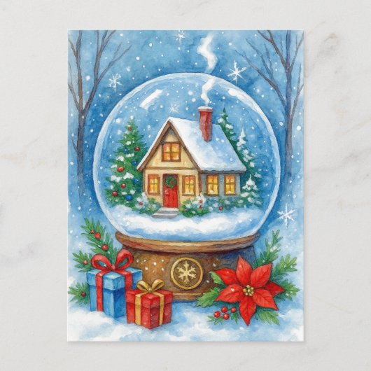 居心地の良い冬の小屋 クリスマス スノーグローブ ポストカード (正面)