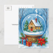 居心地の良い冬の小屋 クリスマス スノーグローブ ポストカード (正面/裏面)