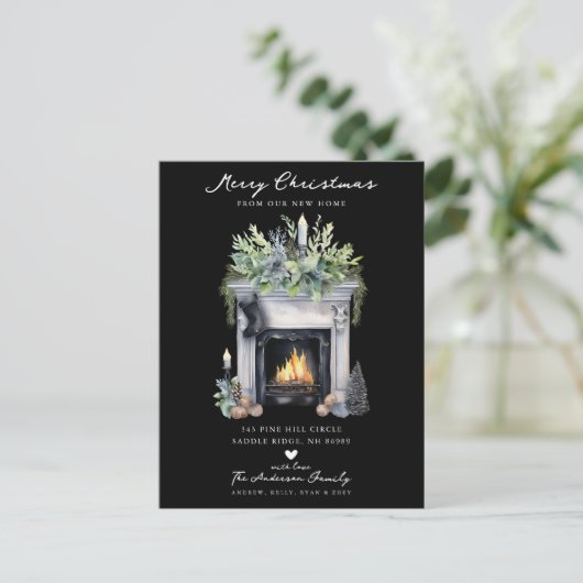 居心地の良い冬の暖炉の移動 案内ポストカード (スタンド正面)
