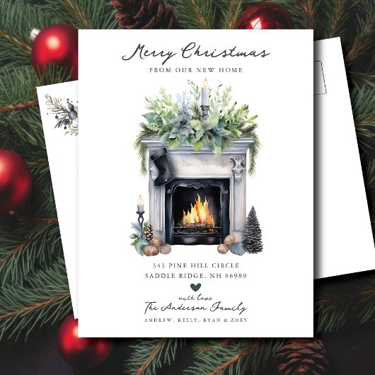 居心地の良い冬の暖炉の移動 案内ポストカード