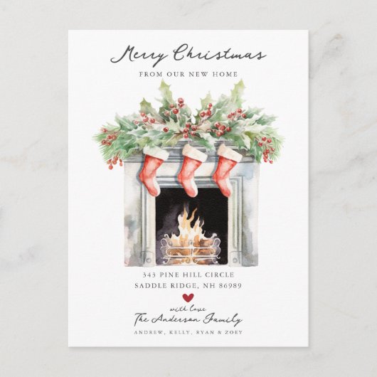 居心地の良い冬の暖炉の移動 案内ポストカード (正面)