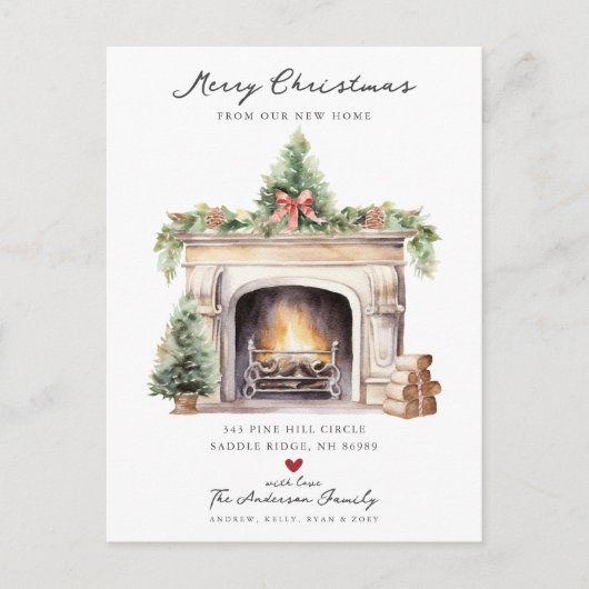 居心地の良い冬の暖炉の移動 案内ポストカード (正面)