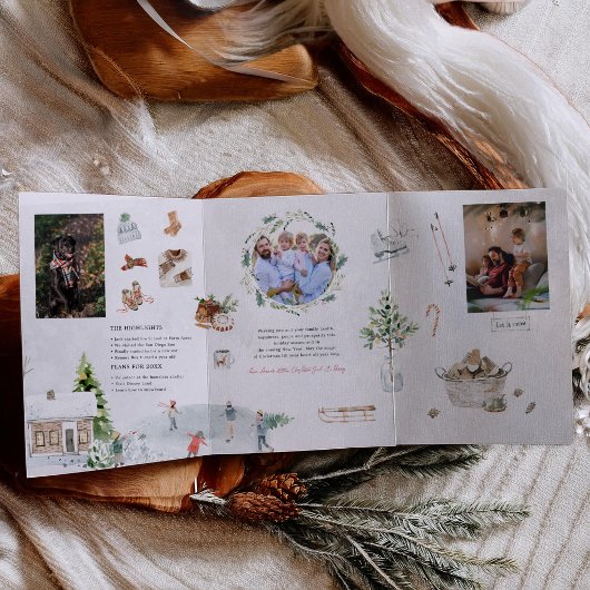 居心地の良い冬の瞬間 | クリスマスファミリーの写真 三つ折り招待状