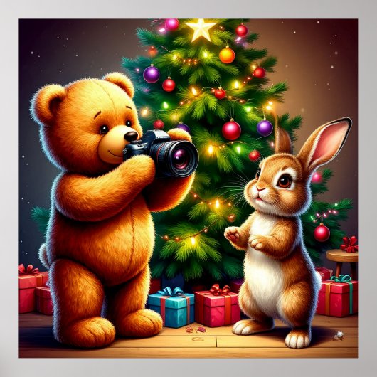 居心地の良い冬の部屋のための可愛いクリスマス動物の飾り ポスター (正面)