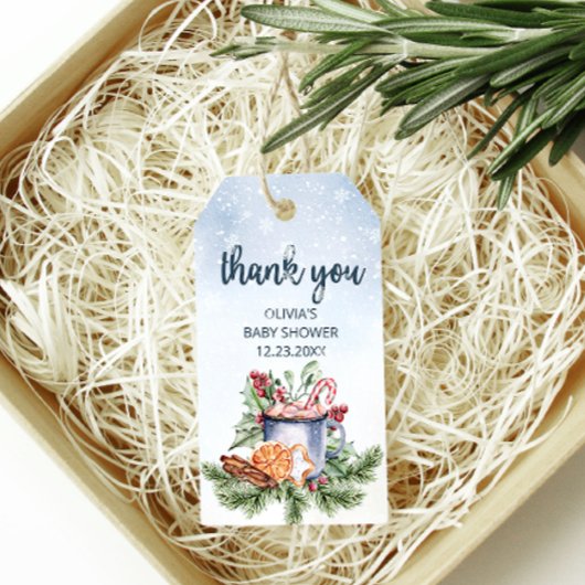 居心地の良い冬ホットココア雪の赤ちゃんシャワー感謝していユー ギフトタグ