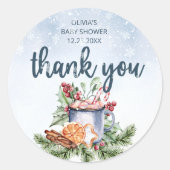 居心地の良い冬ホットココア雪の赤ちゃんシャワー感謝していユー ラウンドシール (正面)