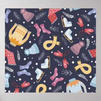 居心地の良い冬編みシームレスヴィンテージ ポスター