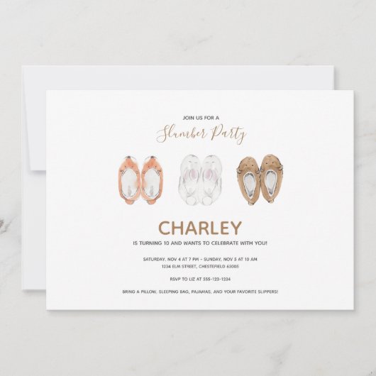 居心地の良い動物スリッパ眠りバースデーパーティー 招待状 (正面)