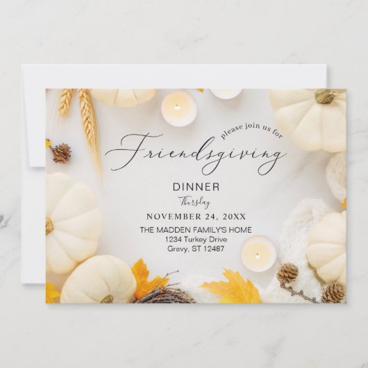 居心地の良い友情と感謝祭かぼちゃのディナー 招待状 (正面)