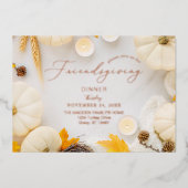 居心地の良い友情と感謝祭かぼちゃのディナー 箔招待状 (正面)