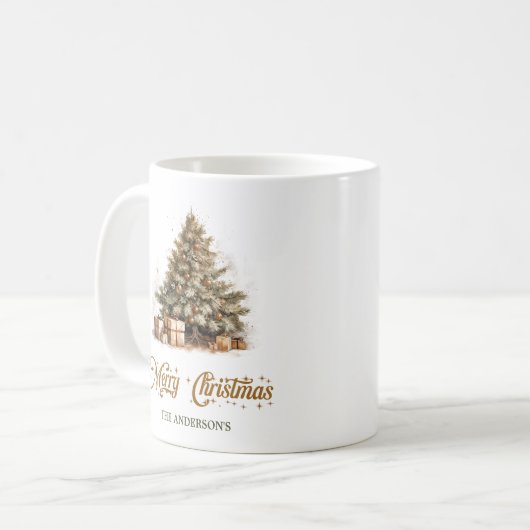居心地の良い地球の水の色クリスマスツリーのセージ銅 コーヒーマグカップ (正面左)