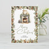 居心地の良い地球の自然な色合いクリスマス暖炉 シーズンカード (スタンド正面)