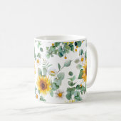 居心地の良い夏期ひまわりイエローフラワーズガーデン コーヒーマグカップ (正面右)