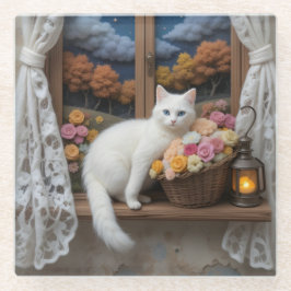 居心地の良い夜間の窓のシーン ガラスコースター