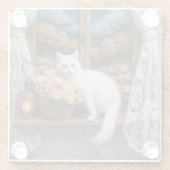 居心地の良い夜間の窓のシーン ガラスコースター (裏面)