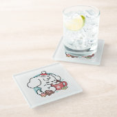 居心地の良い子犬の夢 – ホットチョコレートとクリスマス ガラスコースター (アングル)