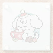 居心地の良い子犬の夢 – ホットチョコレートとクリスマス ガラスコースター (裏面)