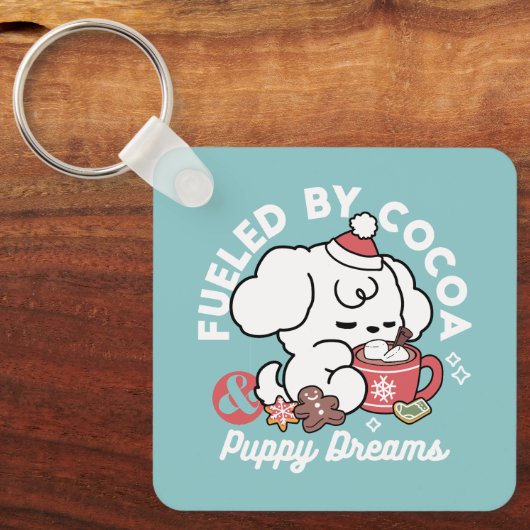 居心地の良い子犬の夢 – ホットチョコレートとクリスマス キーホルダー (正面)