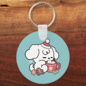 居心地の良い子犬の夢 – ホットチョコレートとクリスマス キーホルダー (正面)