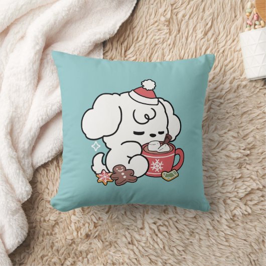 居心地の良い子犬の夢 – ホットチョコレートとクリスマス クッション (ブランケット)