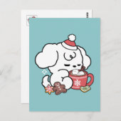 居心地の良い子犬の夢 – ホットチョコレートとクリスマス ポストカード (正面/裏面)