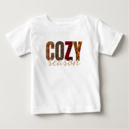 居心地の良い季節のチェック柄ヒョウ柄の秋の雰囲気 ベビーTシャツ