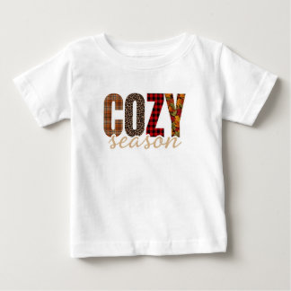 居心地の良い季節のチェック柄ヒョウ柄の秋の雰囲気 ベビーTシャツ