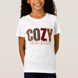 居心地の良い季節のチェック柄ヒョウ柄の秋の雰囲気 Tシャツ