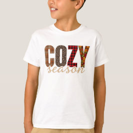 居心地の良い季節のチェック柄ヒョウ柄の秋の雰囲気 Tシャツ