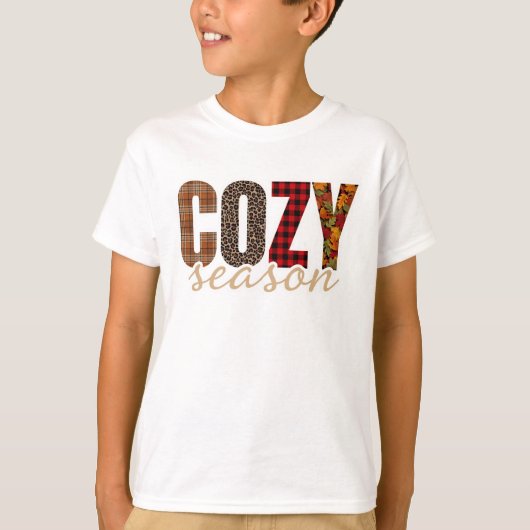 居心地の良い季節のチェック柄ヒョウ柄の秋の雰囲気 Tシャツ (正面)
