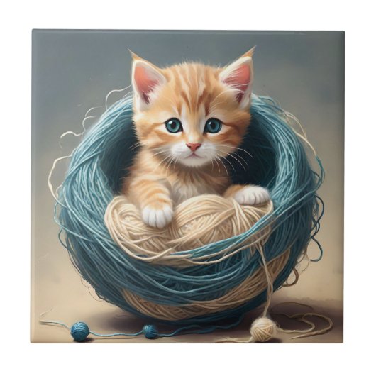 「居心地の良い幼児：子猫のウールリトリート」 タイル (正面)