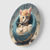 「居心地の良い幼児：子猫のウールリトリート」 ラージ壁時計 (傾斜)