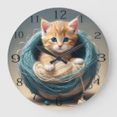 「居心地の良い幼児：子猫のウールリトリート」 ラージ壁時計 (正面)