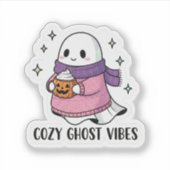 居心地の良い幽霊ステッカー – 可愛いハロウィーン幽霊とパム シール (正面)