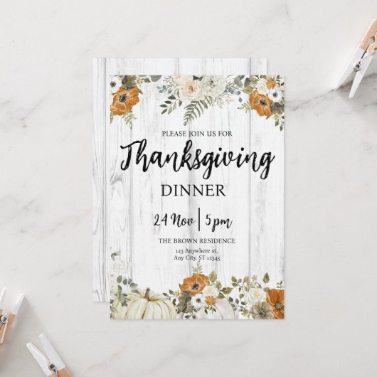 居心地の良い感謝祭ディナーパンプキン秋花 招待状 (正面/裏面インサイチュ)