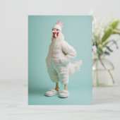 居心地の良い擬人化チキンフューリースーツのスリッパ 招待状 (スタンド正面)