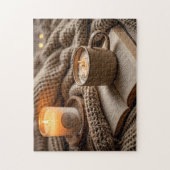 居心地の良い暖かい夕べのキャンドルと毛布 ジグソーパズル (縦)