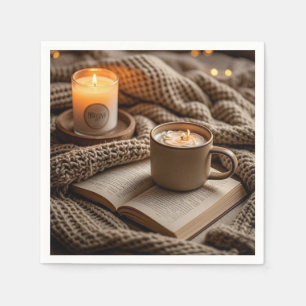 居心地の良い暖かい夕べのキャンドルと毛布 スタンダードカクテルナプキン
