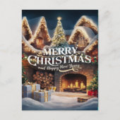 居心地の良い暖炉クリスマスカード ポストカード (正面)
