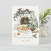 居心地の良い暖炉クリスマスツリーキャットウォーター色 シーズンカード (スタンド正面)