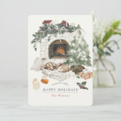 居心地の良い暖炉クリスマスツリー犬の水色 シーズンカード (スタンド正面)