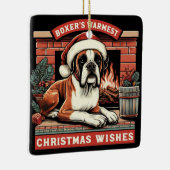居心地の良い暖炉シーンヴィンテージボクサードッグクリスマス セラミックオーナメント (右)