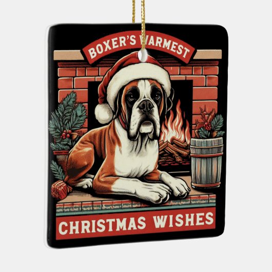 居心地の良い暖炉シーンヴィンテージボクサードッグクリスマス セラミックオーナメント (右)