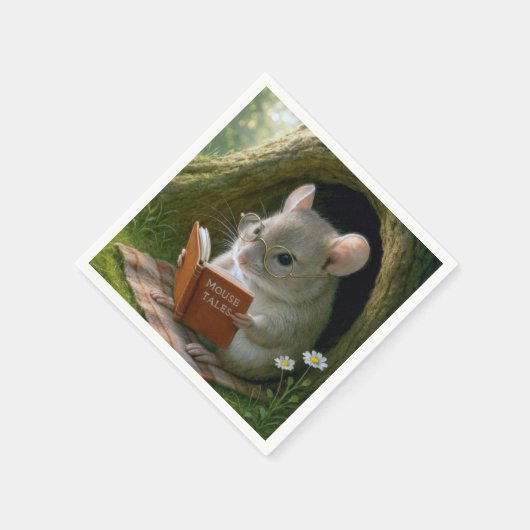 居心地の良い木の穴の文筆のネズミ スタンダードカクテルナプキン (角)