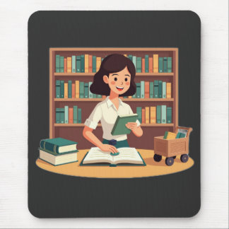 居心地の良い本棚の少女 マウスパッド